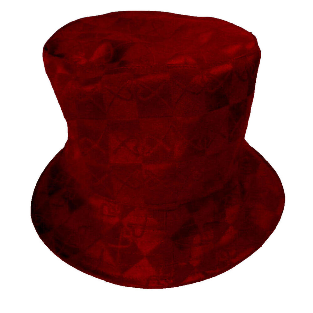 Betmar New York Womens Red Jacquard Checkered Bucket Hat Ribbon Heart Logo M